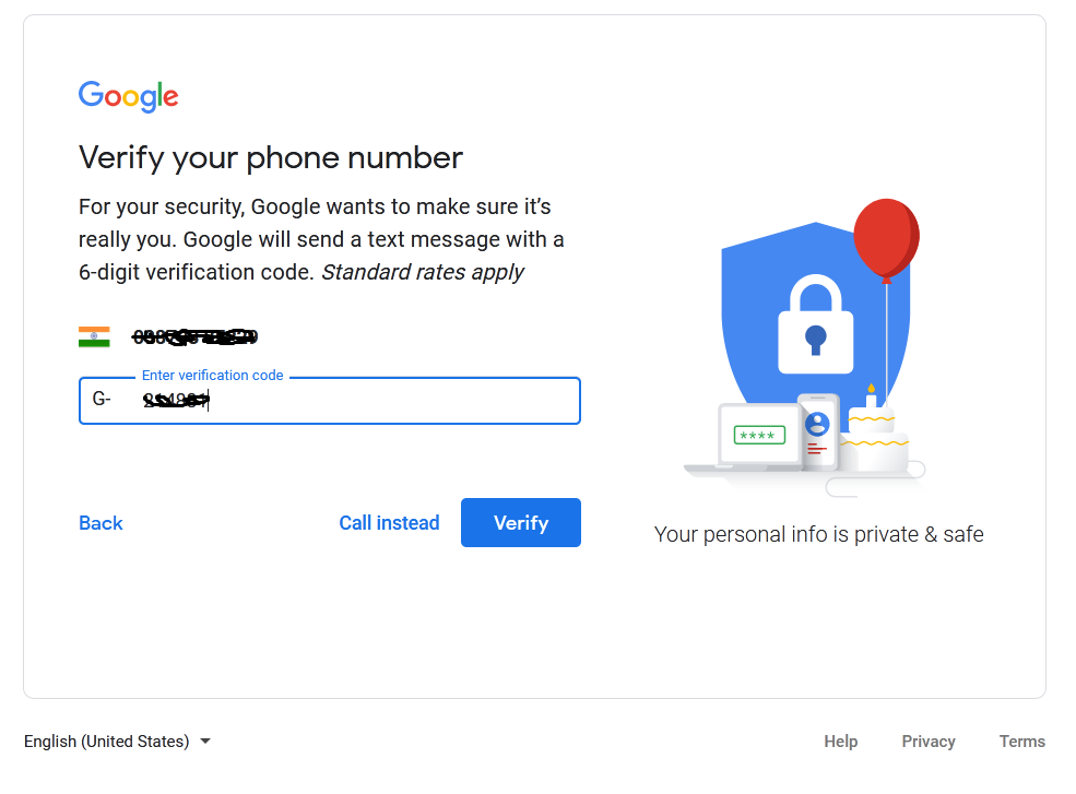 Google Account mobile veryfication code