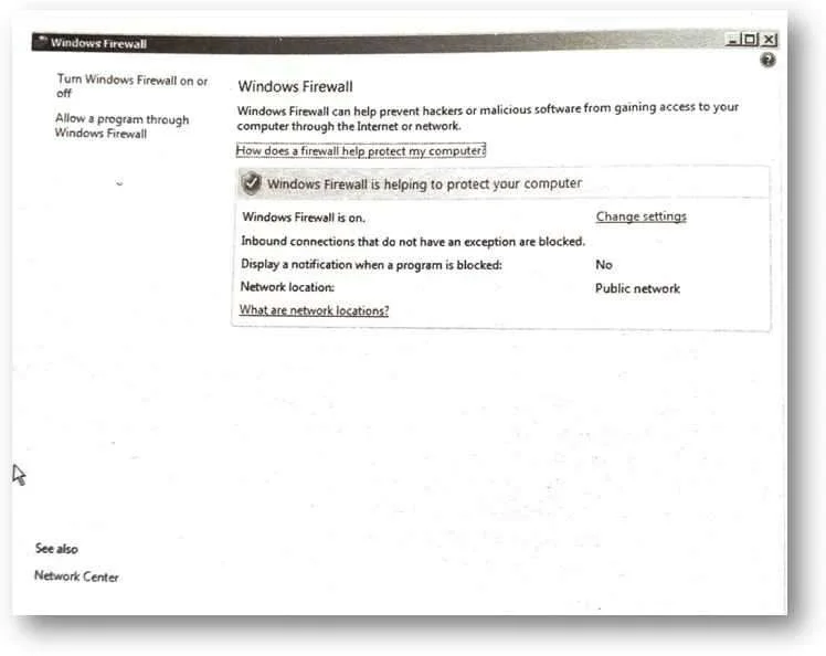 The windows firewall control panel applet