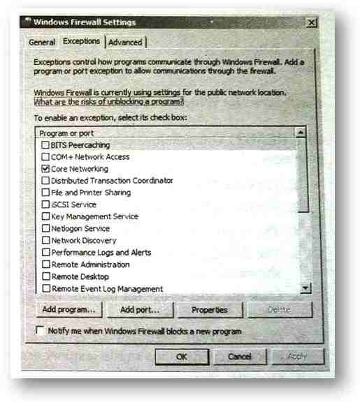 Viewing windows Firewall exceptions
